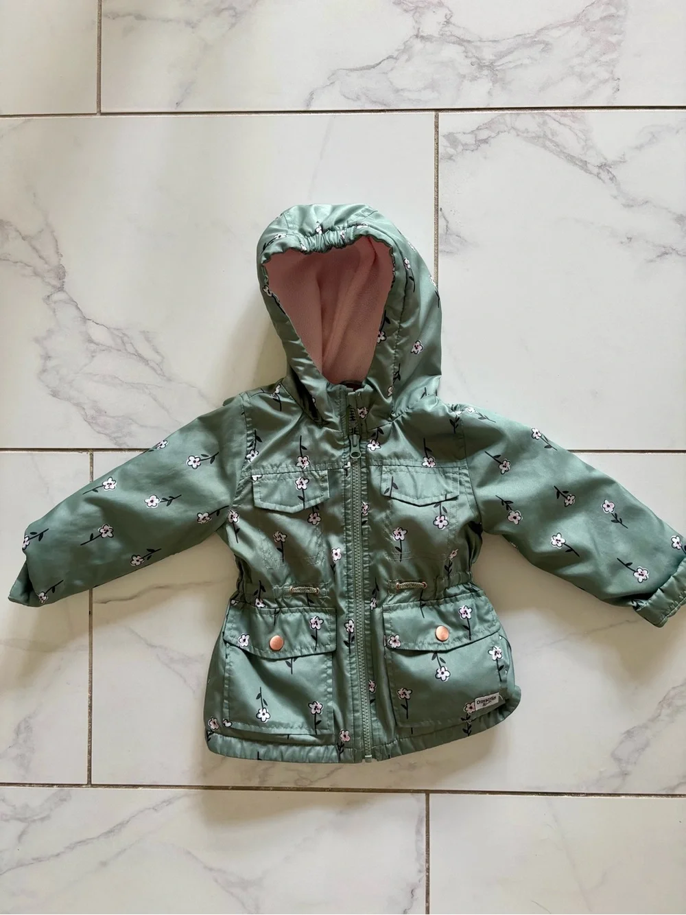 OshKosh B'gosh Mint Green Floral Hooded Rain Jacket